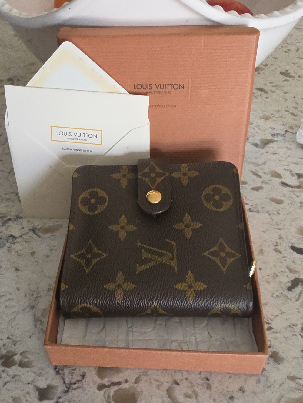 Louis Vuitton Monogram Compact Wallet - Brown with Gold Accents